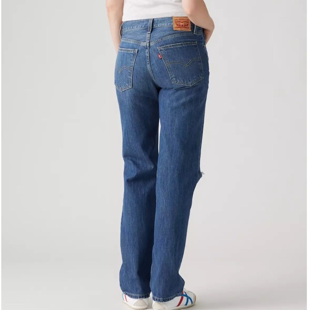 Levis sz 29 Women Blue Low Pro Straight Leg Dark Denim Distressed Baggy Jeans - Picture 2 of 15
